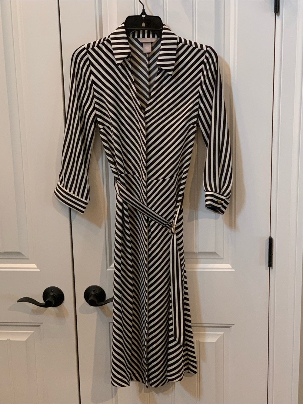H&M Black & White Striped Midi Shirt Dress